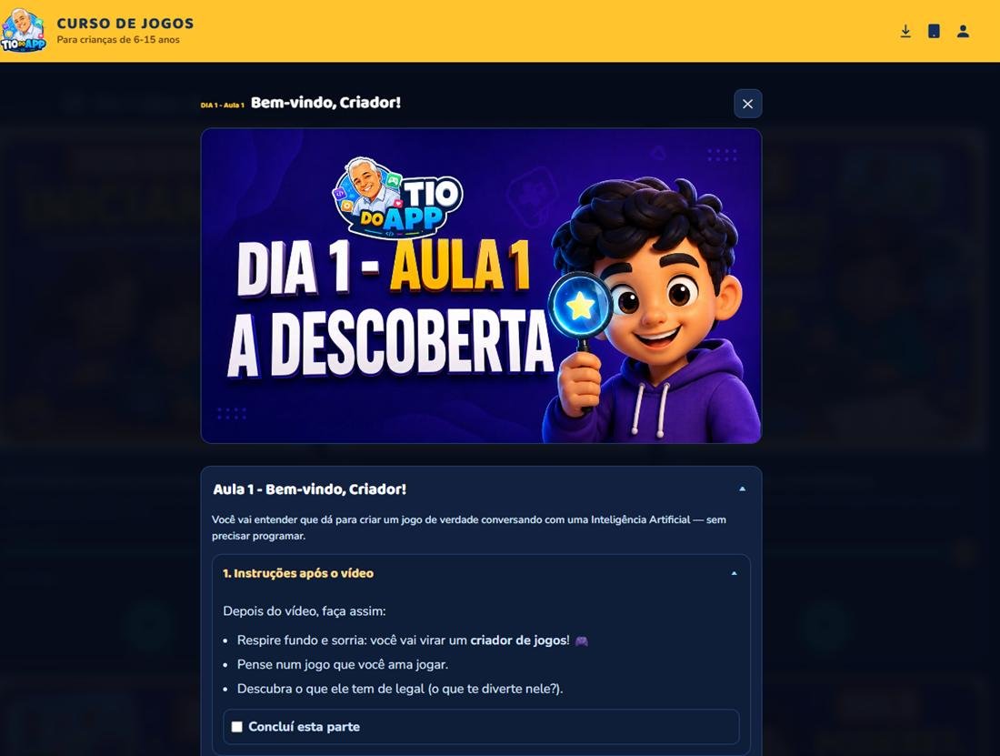 Área interna do curso — Dia 1, aula Bem-vindo, Criador